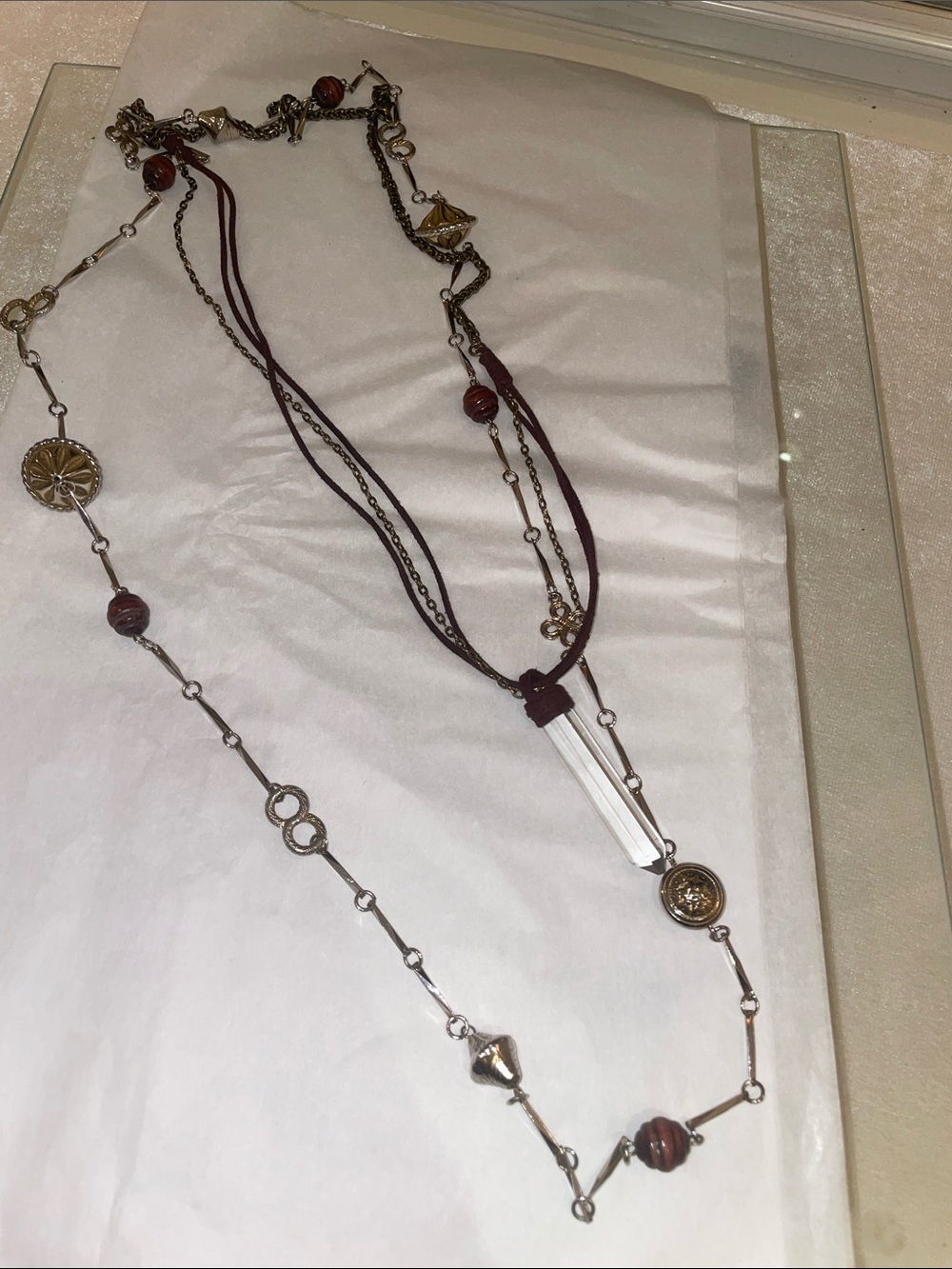 Women Jewelry Brown Cord crystal Pendant Necklace